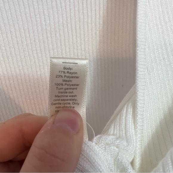 Cato Small White Knitted Dress with Long Mesh Sleeves and Dangly Sequins - Picture 7 of 9